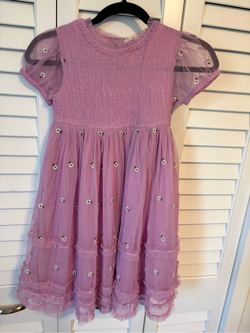 Mini Boden Girls' Lavender Floral Embroidered Party Dress